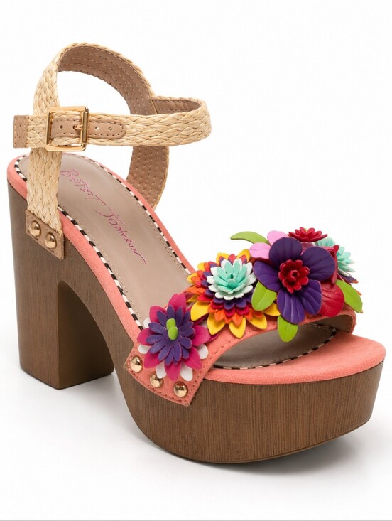 Betsey Johnson Shoes - Betsey Johnson Jillie Floral Platform Chunky Heel Sandals Size 8